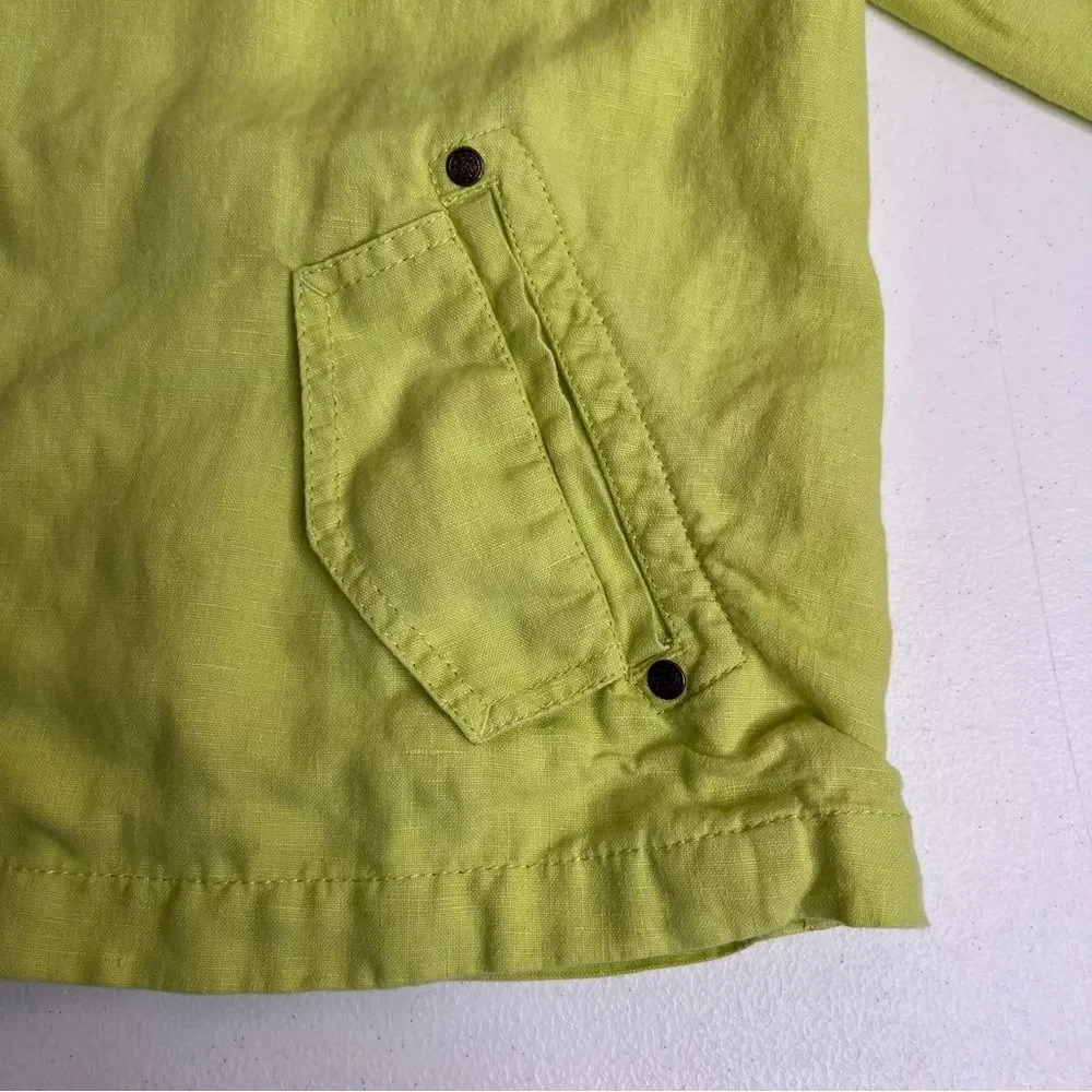 Chicos Drape Front Easy Linen Jacket Chartreuse Roll Tab Sleeve Women Size Large